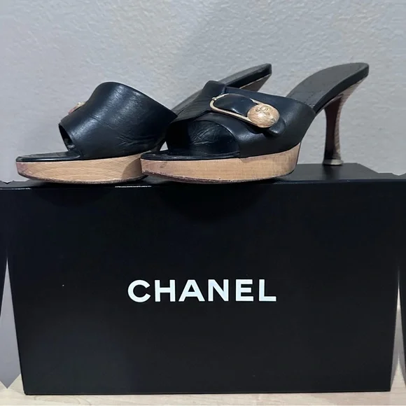 Authentic Chanel Wooden Mules with Chanel Box - Picture 2 of 13